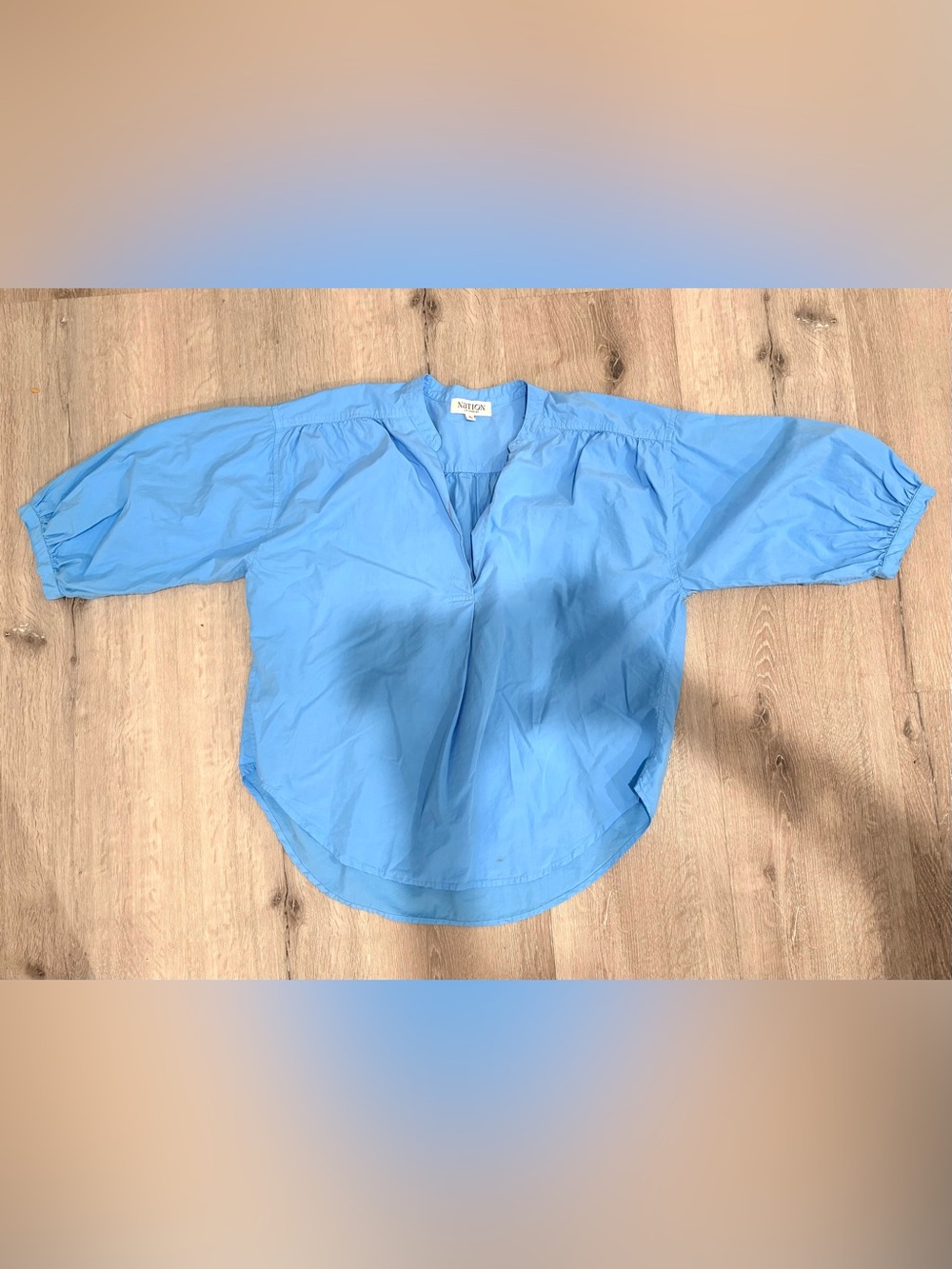 Sky Blue Cotton Popover Blouse